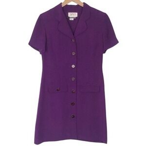 TALBOTS Petites 100% Silk Shirt Dress Sz 4P‎ Purple Button Front Short Sleeve